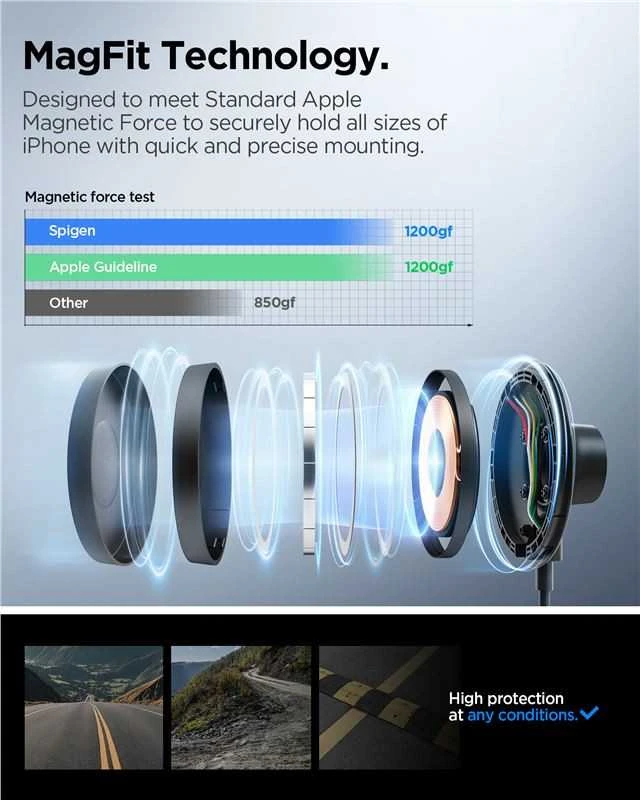 „Spigen OneTap Pro 4 MagSafe“ automobilinis įkroviklis, juodas - belaidis / su „AirVent“ kabliuku