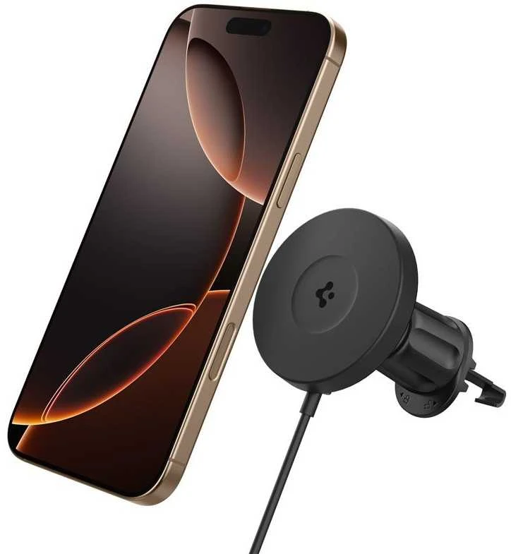 „Spigen OneTap Pro 4 MagSafe“ automobilinis įkroviklis, juodas - belaidis / su „AirVent“ kabliuku