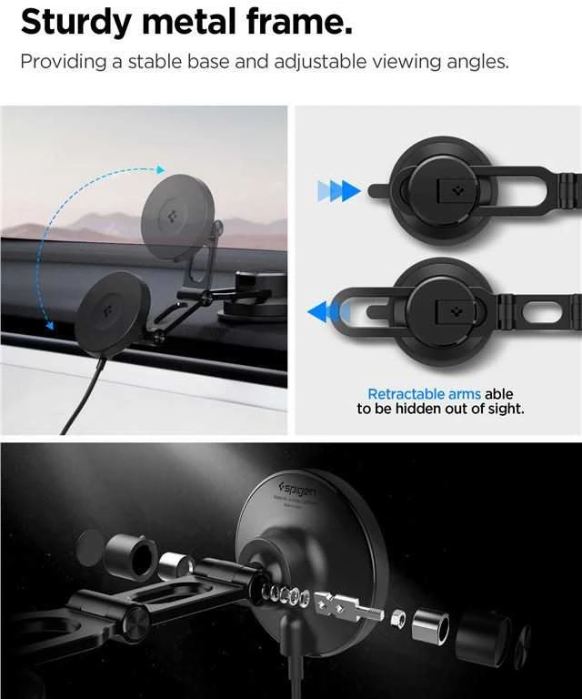 „Spigen OneTap Pro 4 MagSafe“ automobilinis įkroviklis, juodas - belaidis / prietaisų skydelio / priekinio stiklo laikiklis