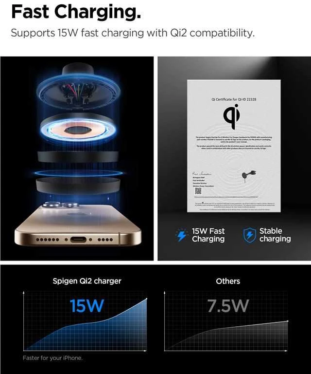 „Spigen OneTap Pro 4 MagSafe“ automobilinis įkroviklis, juodas - belaidis / prietaisų skydelio / priekinio stiklo laikiklis