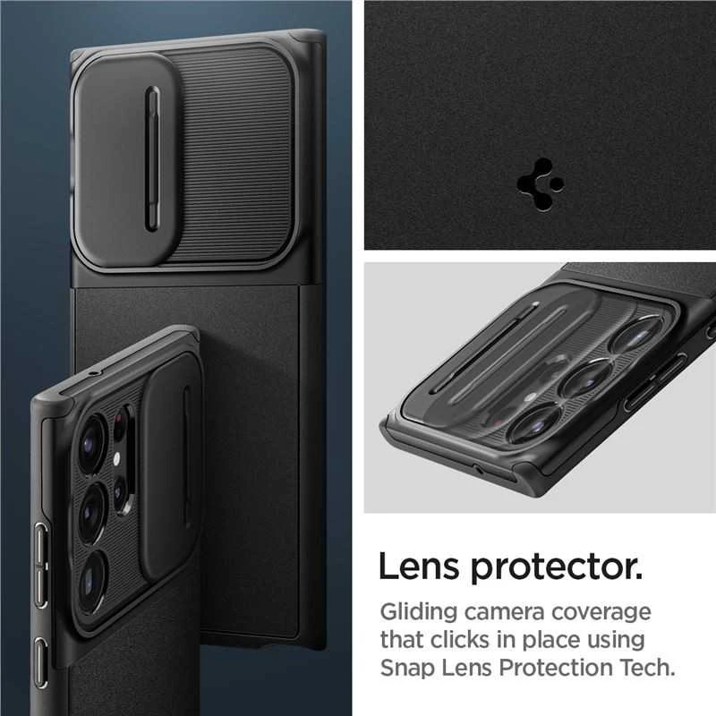 Spigen Optik Armor dėklas skirtas Samsung Galaxy S23 Ultra, spalva - Juoda