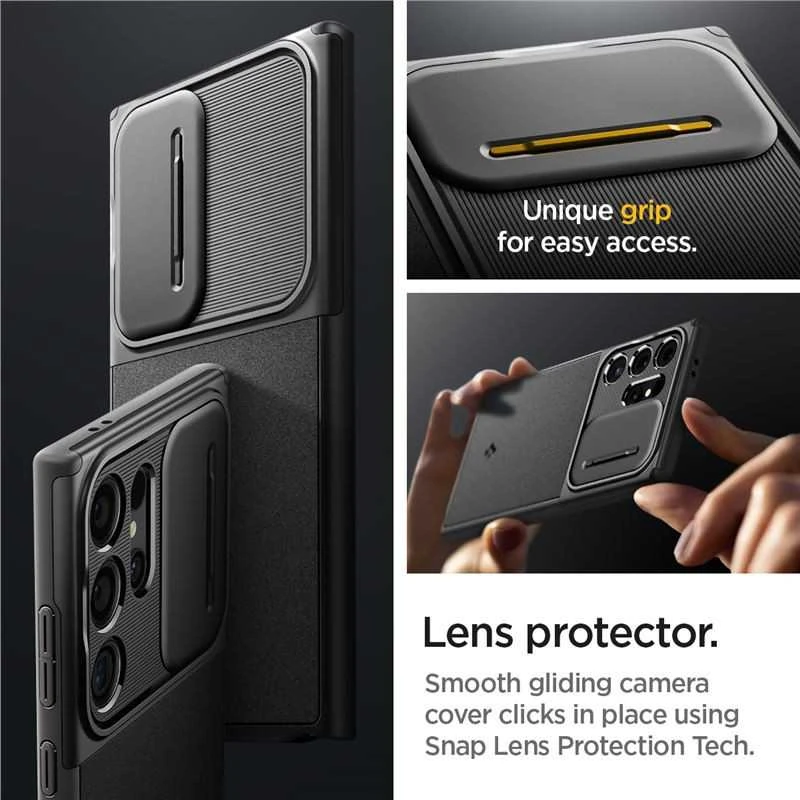 Samsung Galaxy S24 Ultra Spigen Optik Armor dėklas telefonui juodos spalvos