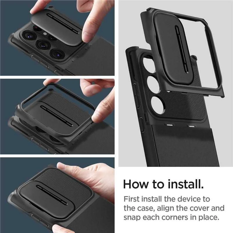 Spigen Optik Armor dėklas skirtas Samsung Galaxy S23 Ultra, spalva - Juoda