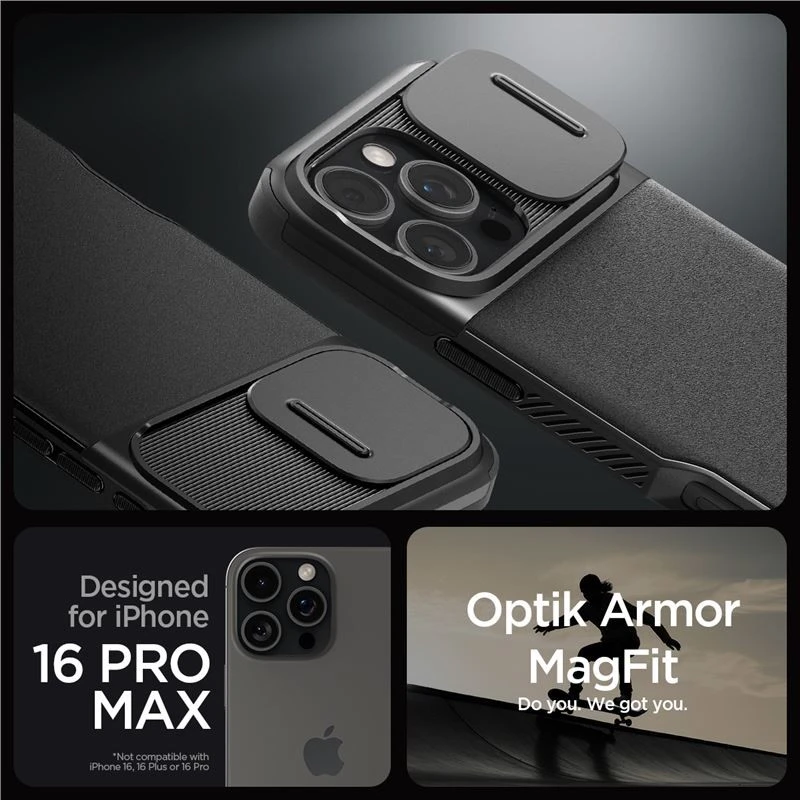 Spigen Optik Armor Mag MagSafe Apple iPhone 16 Pro Max – dėklas telefonui juodos spalvos