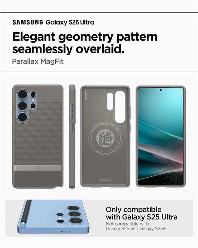 Spigen Caseology Parallax Mag MagSafe Samsung Galaxy S25 Ultra – dėklas telefonui pilkos spalvos