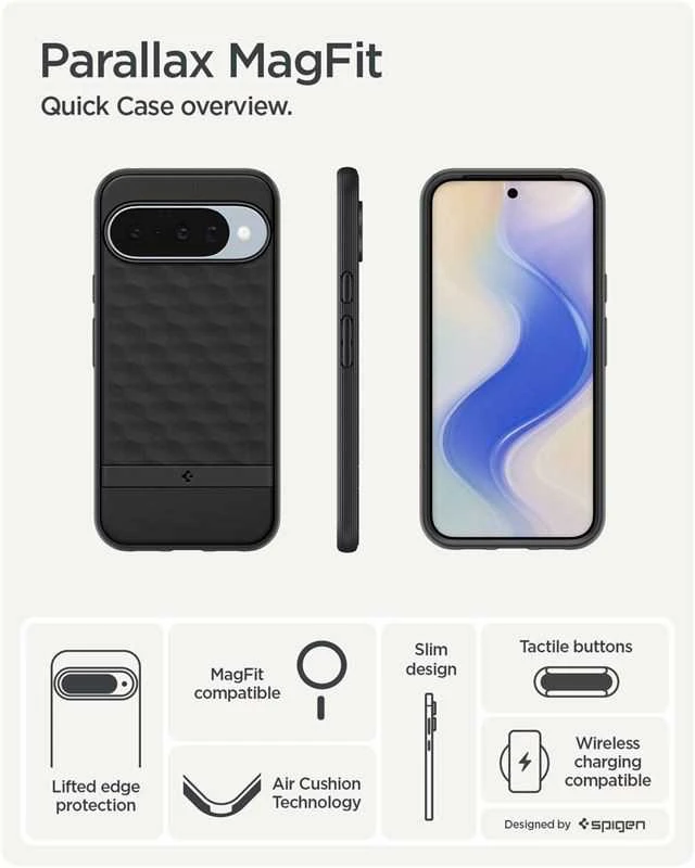 Spigen Parallax Mag MagSafe dėklas skirtas Google Pixel 10/10 Pro – matinis juodos spalvos