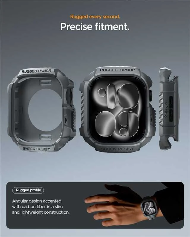 „Spigen Rugged Armor 2“, tamsiai pilka – „Apple Watch 11“ 46 mm