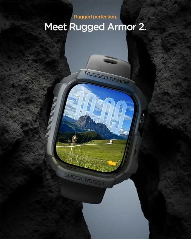 „Spigen Rugged Armor 2“, tamsiai pilka – „Apple Watch 11“ 46 mm