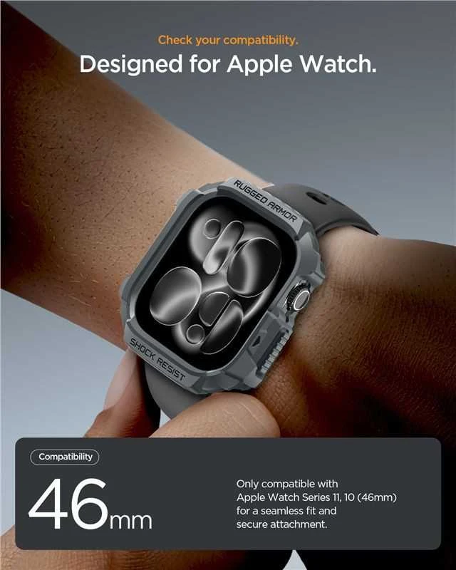 „Spigen Rugged Armor 2“, tamsiai pilka – „Apple Watch 11“ 46 mm