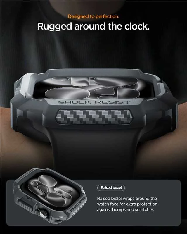 „Spigen Rugged Armor 2“, tamsiai pilka – „Apple Watch 11“ 46 mm