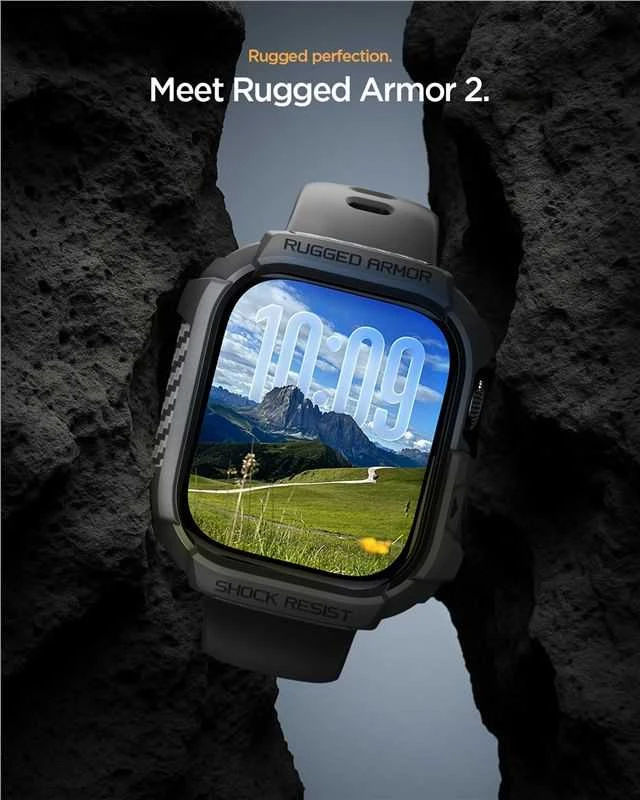Spigen „Rugged Armor 2“, matinis juodas – „Apple Watch 11“ 46 mm