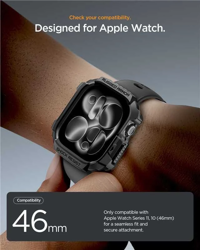 Spigen „Rugged Armor 2“, matinis juodas – „Apple Watch 11“ 46 mm