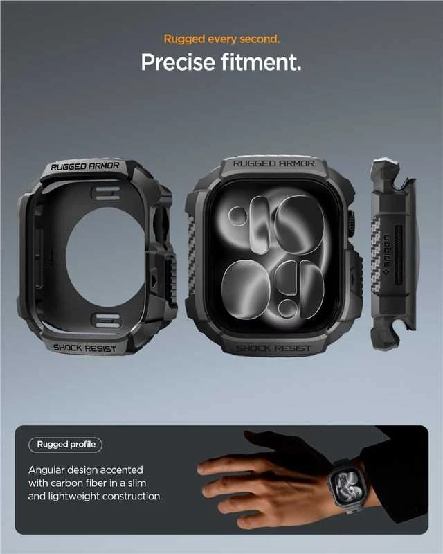 Spigen „Rugged Armor 2“, matinis juodas – „Apple Watch 11“ 46 mm