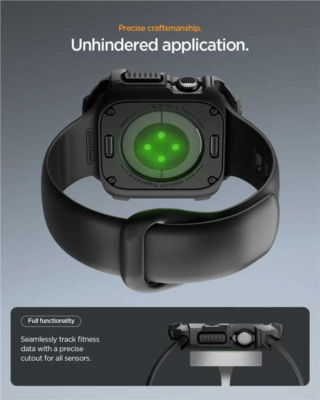 Spigen „Rugged Armor 2“, matinis juodas – „Apple Watch 11“ 46 mm