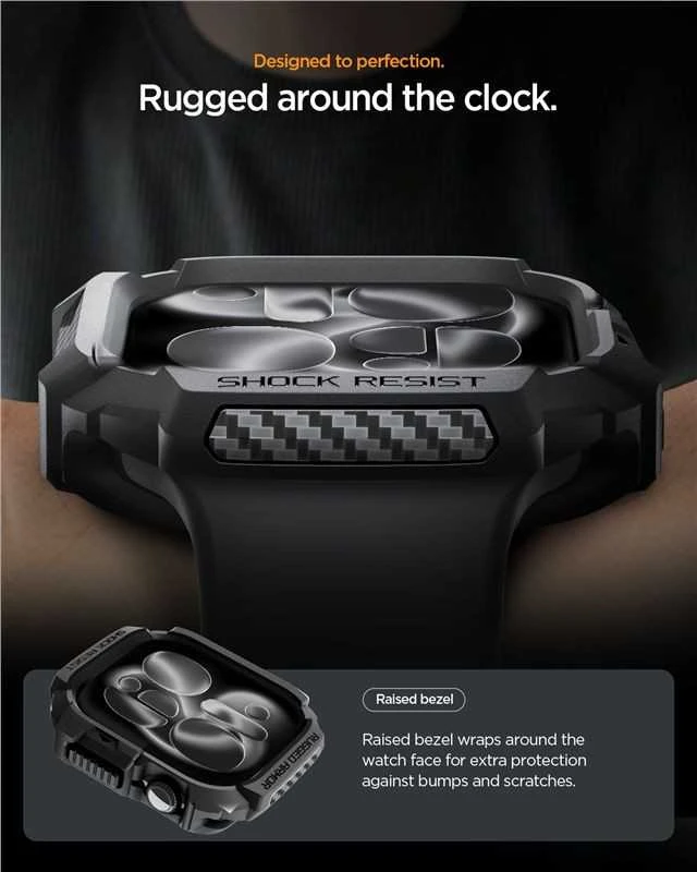 Spigen „Rugged Armor 2“, matinis juodas – „Apple Watch 11“ 42 mm