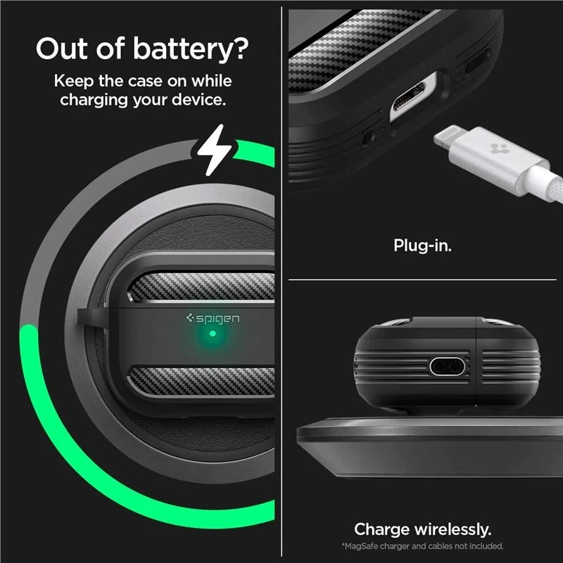 Spigen RUGGED ARMOR Apple AIRPODS PRO 1 / 2 dėklas ausinėms juodos spalvos