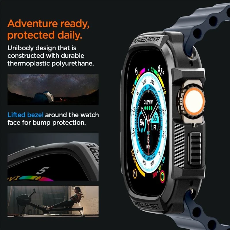 „Spigen Rugged Armor“, juodas - Apple Watch Ultra 2/Ultra 49mm