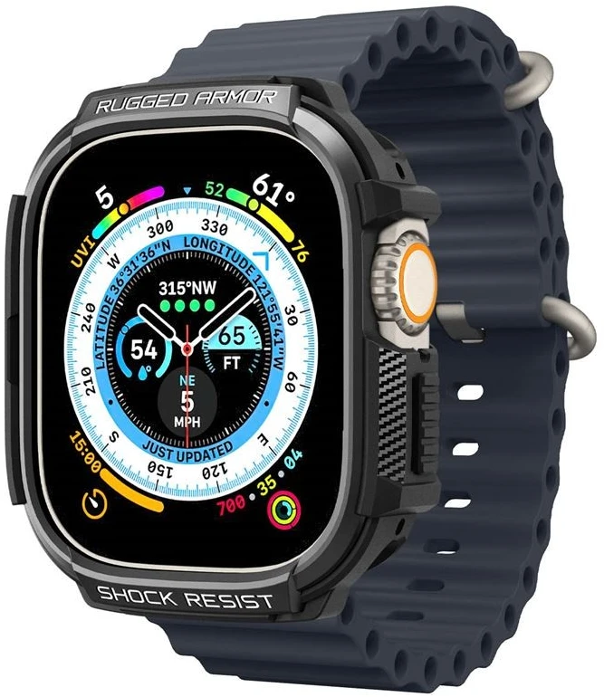 „Spigen Rugged Armor“, juodas - Apple Watch Ultra 2/Ultra 49mm