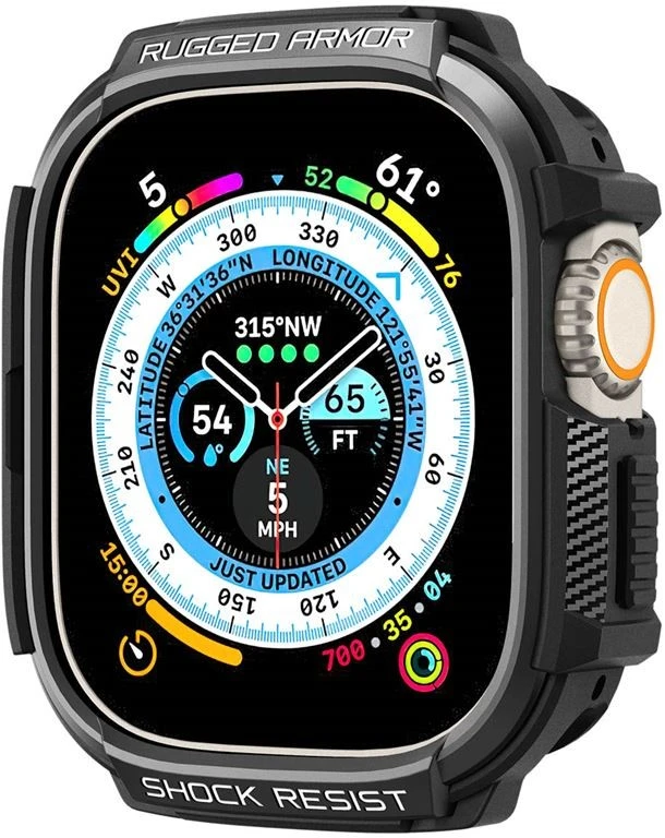 „Spigen Rugged Armor“, juodas - Apple Watch Ultra 2/Ultra 49mm
