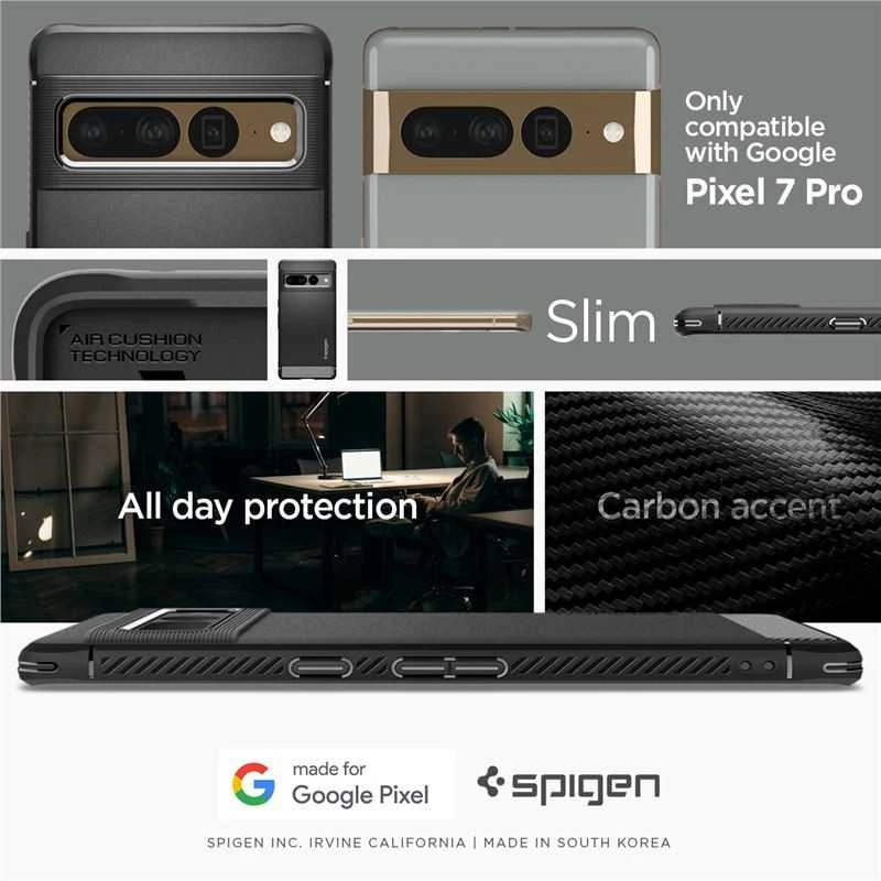 Dėklas Spigen Rugged Armor, juodas - Google Pixel 7 Pro
