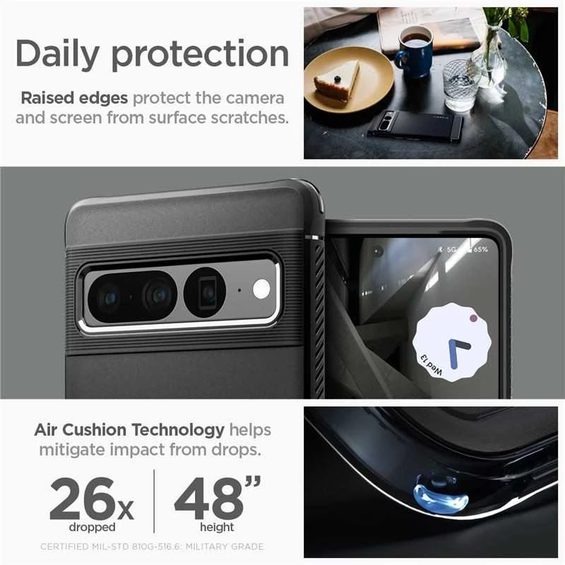 Dėklas Spigen Rugged Armor, juodas - Google Pixel 7 Pro