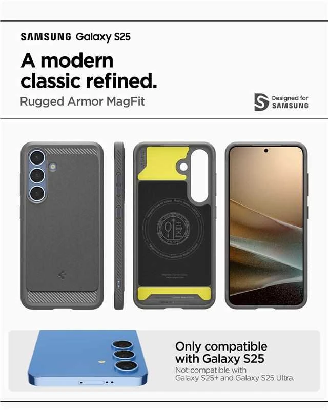 Spigen Rugged Armor Mag MagSafe Samsung Galaxy S25 – dėklas telefonui pilkos spalvos
