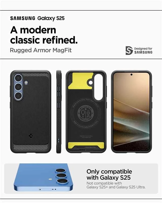 Spigen Rugged Armor Mag MagSafe Samsung Galaxy S25 – Matte dėklas telefonui juodos spalvos