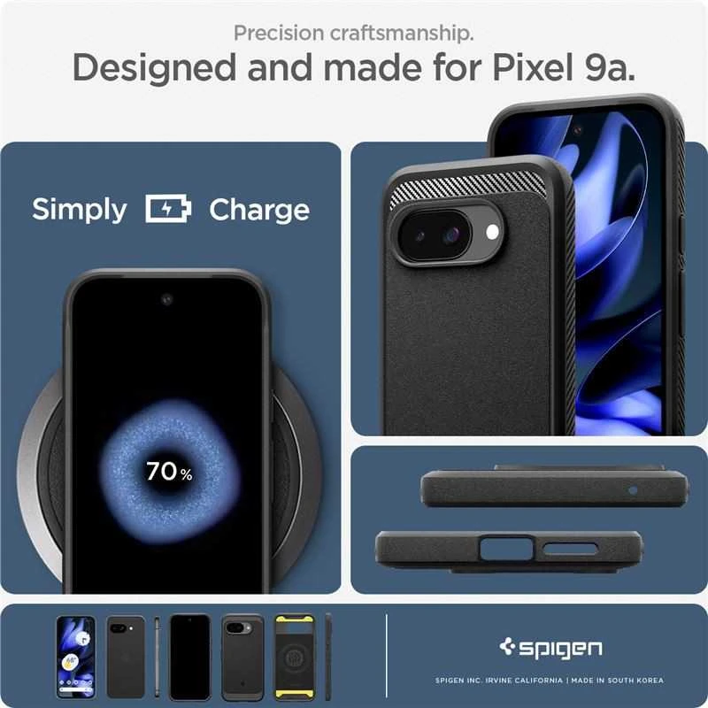 Spigen Rugged Armor Mag MagSafe dėklas, skirtas Google Pixel 9A – Matinis Juodas
