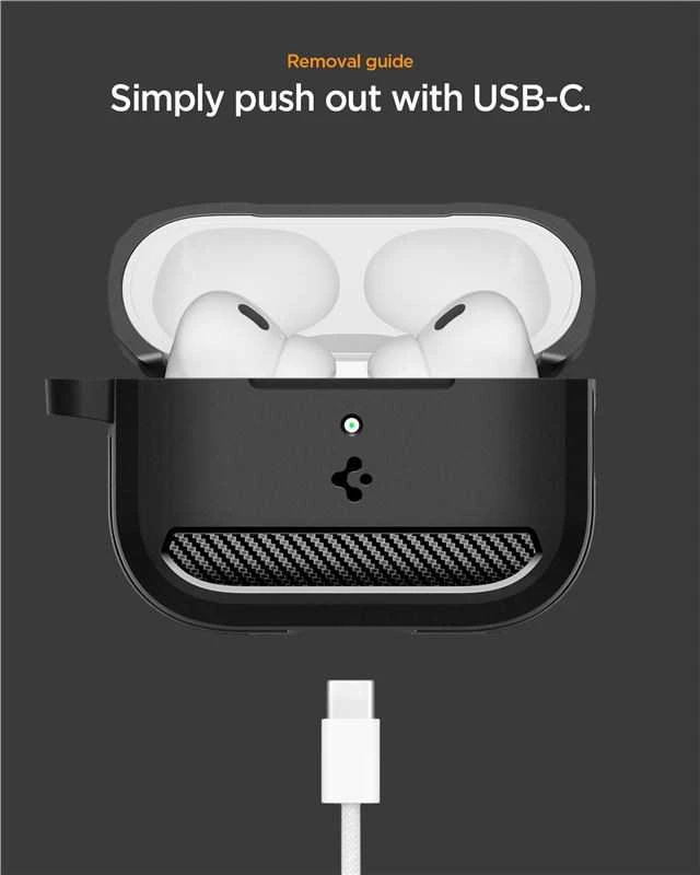 Spigen Rugged Armor dėklas skirtas AirPods Pro 3 – Matte juodos spalvos