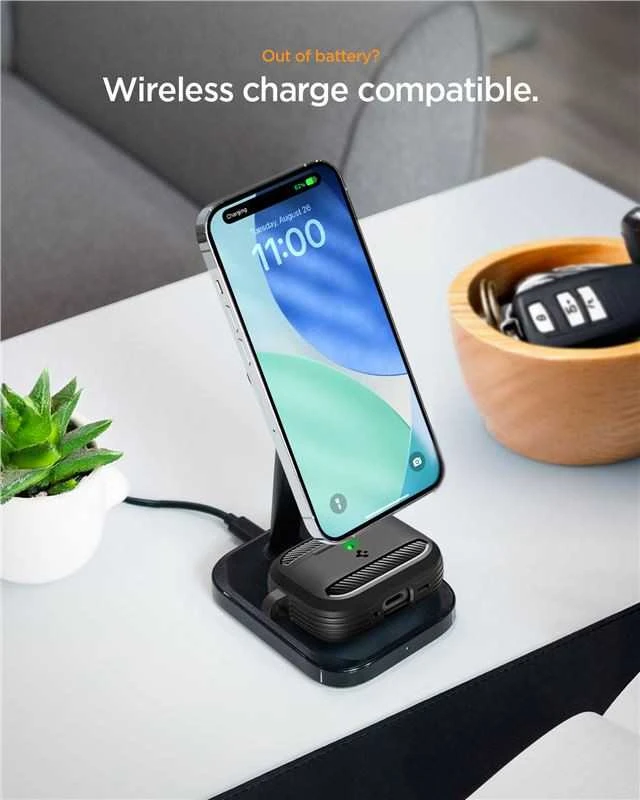 Spigen Rugged Armor dėklas skirtas AirPods Pro 3 – Matte juodos spalvos