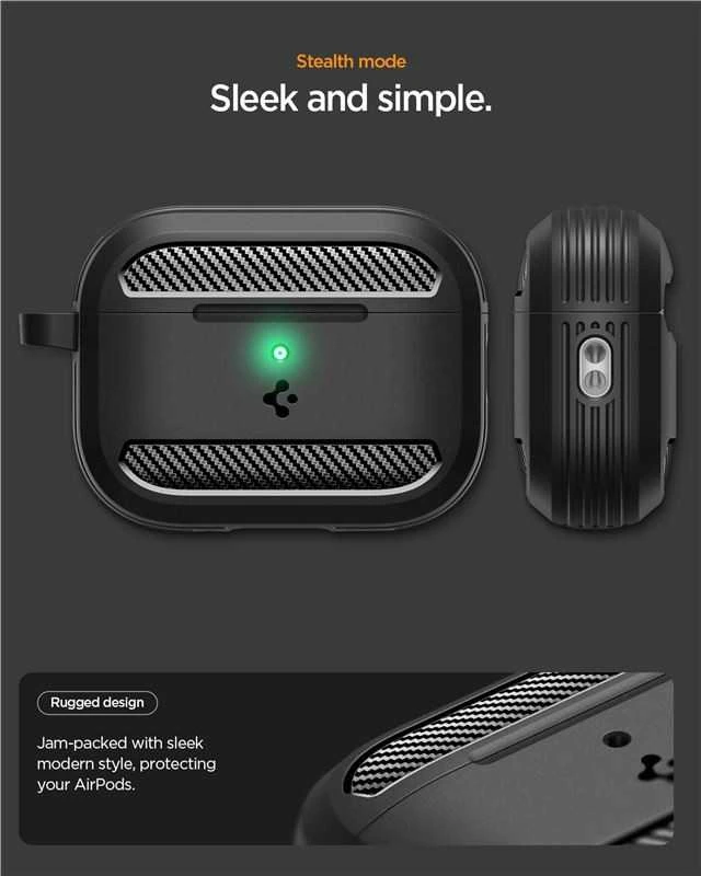 Spigen Rugged Armor dėklas skirtas AirPods Pro 3 – Matte juodos spalvos
