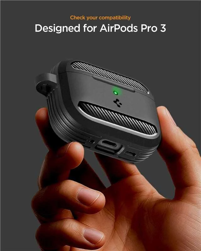 Spigen Rugged Armor dėklas skirtas AirPods Pro 3 – Matte juodos spalvos