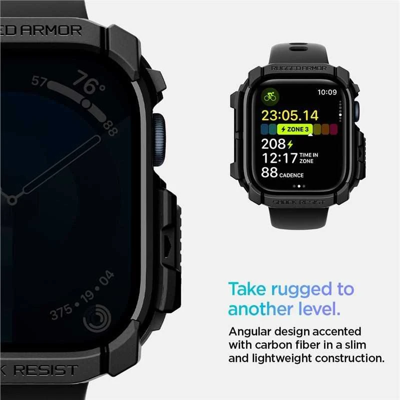 Dėklas Apple Watch 10 (42mm) Spigen Rugged Armor Matte juodas