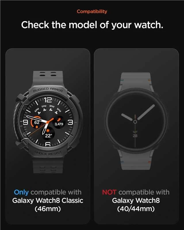 „Spigen Rugged Armor“, matinis juodas - „Galaxy Watch 8 Classic“ (46 mm)