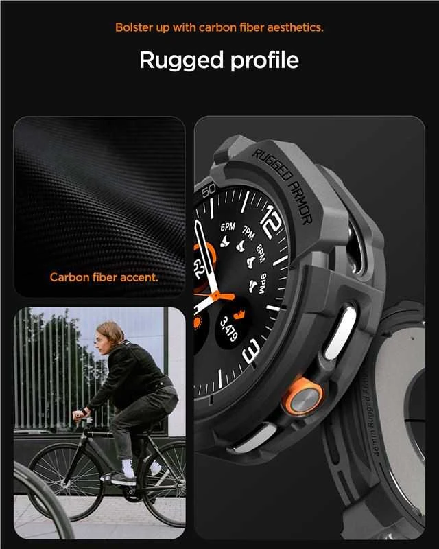 „Spigen Rugged Armor“, matinis juodas - „Galaxy Watch 8 Classic“ (46 mm)
