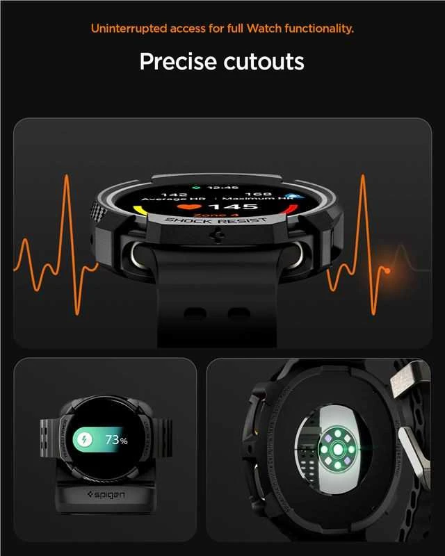 „Spigen Rugged Armor“, matinis juodas - „Galaxy Watch 8“ (40 mm)