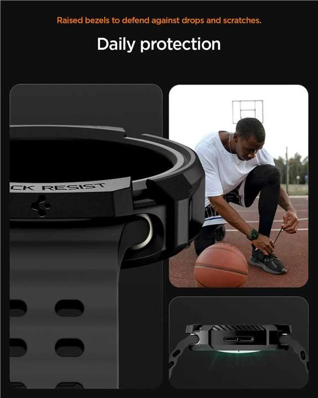 Spigen Rugged Armor, matinis juodas - Galaxy Watch 8 (44 mm)