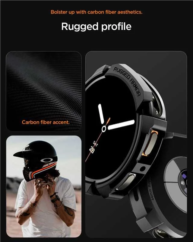 Spigen Rugged Armor, matinis juodas - Galaxy Watch 8 (44 mm)