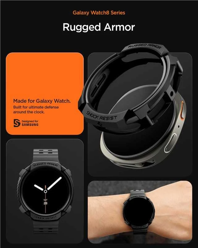 Spigen Rugged Armor, matinis juodas - Galaxy Watch 8 (44 mm)