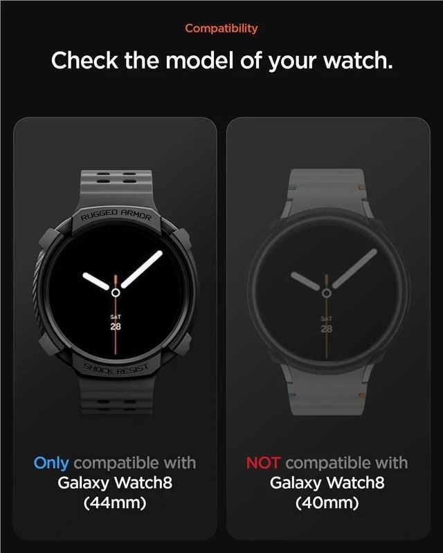 Spigen Rugged Armor, matinis juodas - Galaxy Watch 8 (44 mm)