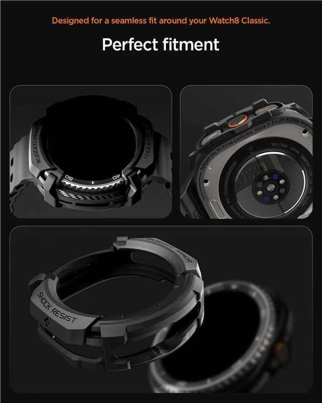 „Spigen Rugged Armor“, matinis juodas - „Galaxy Watch 8 Classic“ (46 mm)