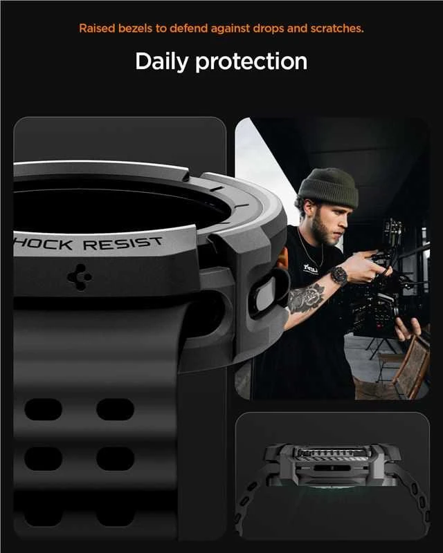 „Spigen Rugged Armor“, matinis juodas - „Galaxy Watch 8 Classic“ (46 mm)