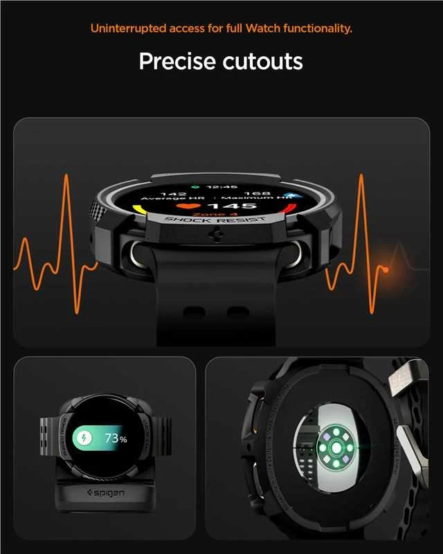Spigen Rugged Armor, matinis juodas - Galaxy Watch 8 (44 mm)