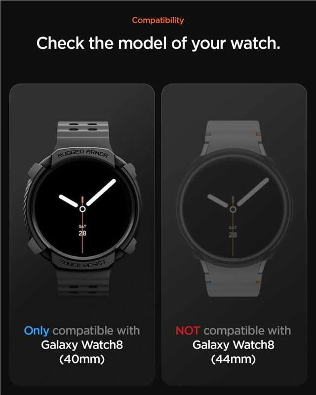 „Spigen Rugged Armor“, matinis juodas - „Galaxy Watch 8“ (40 mm)