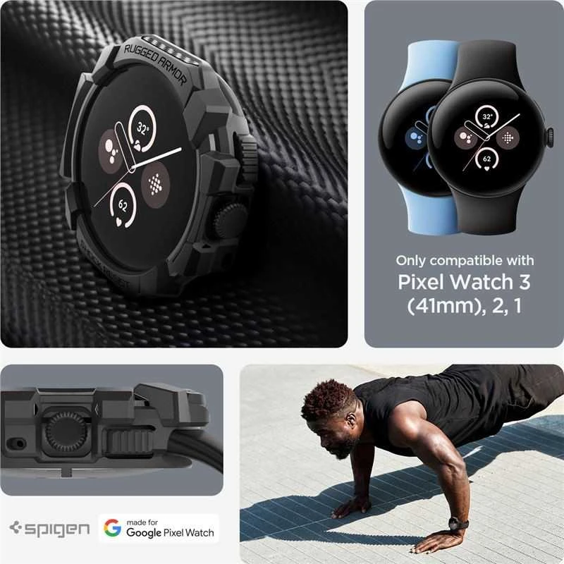 Spigen Tvirtas šarvas, matinis juodas - „Google Pixel Watch 3/2/1“ (41 mm)