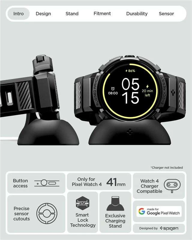 Spigen Rugged Armor, matinės juodos spalvos – „Google Pixel Watch 4“ (41 mm)