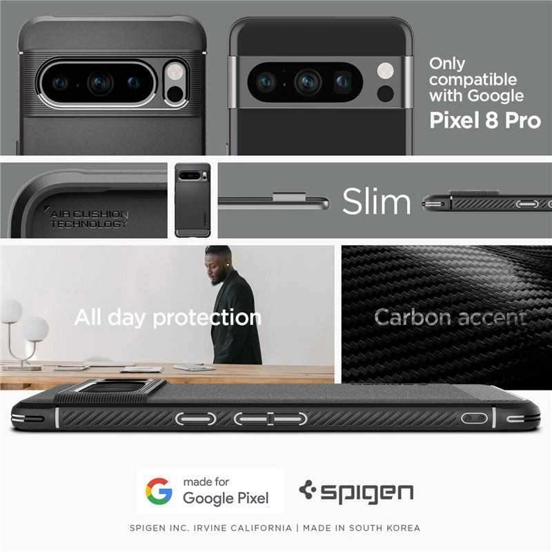 Dėklas Spigen Rugged Armor, matinė juoda - Google Pixel 8 Pro