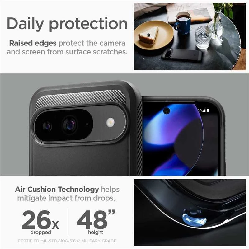 Spigen Rugged Armor dėklas skirtas Google Pixel 9 / 9 Pro – juodos spalvos