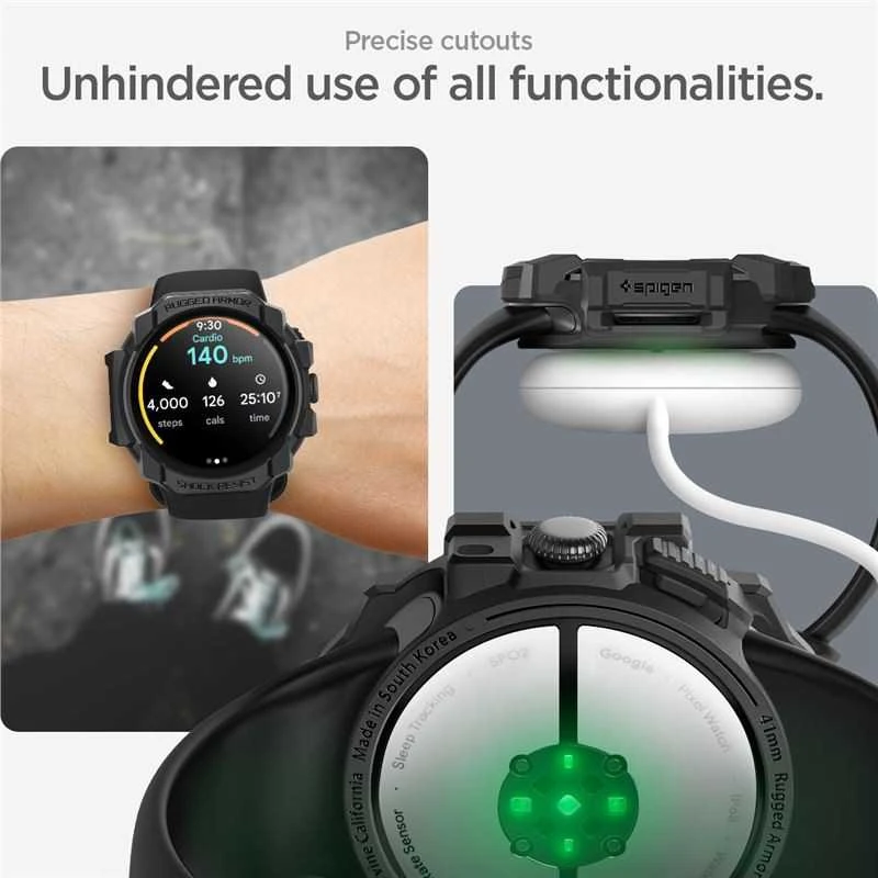 Spigen Tvirtas šarvas, matinis juodas - „Google Pixel Watch 3/2/1“ (41 mm)