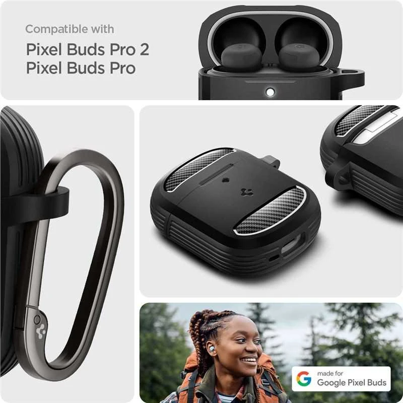 Spigen Rugged Armor apsauginis dėklas, skirtas Google Pixel Buds Pro 2, juodos spalvos